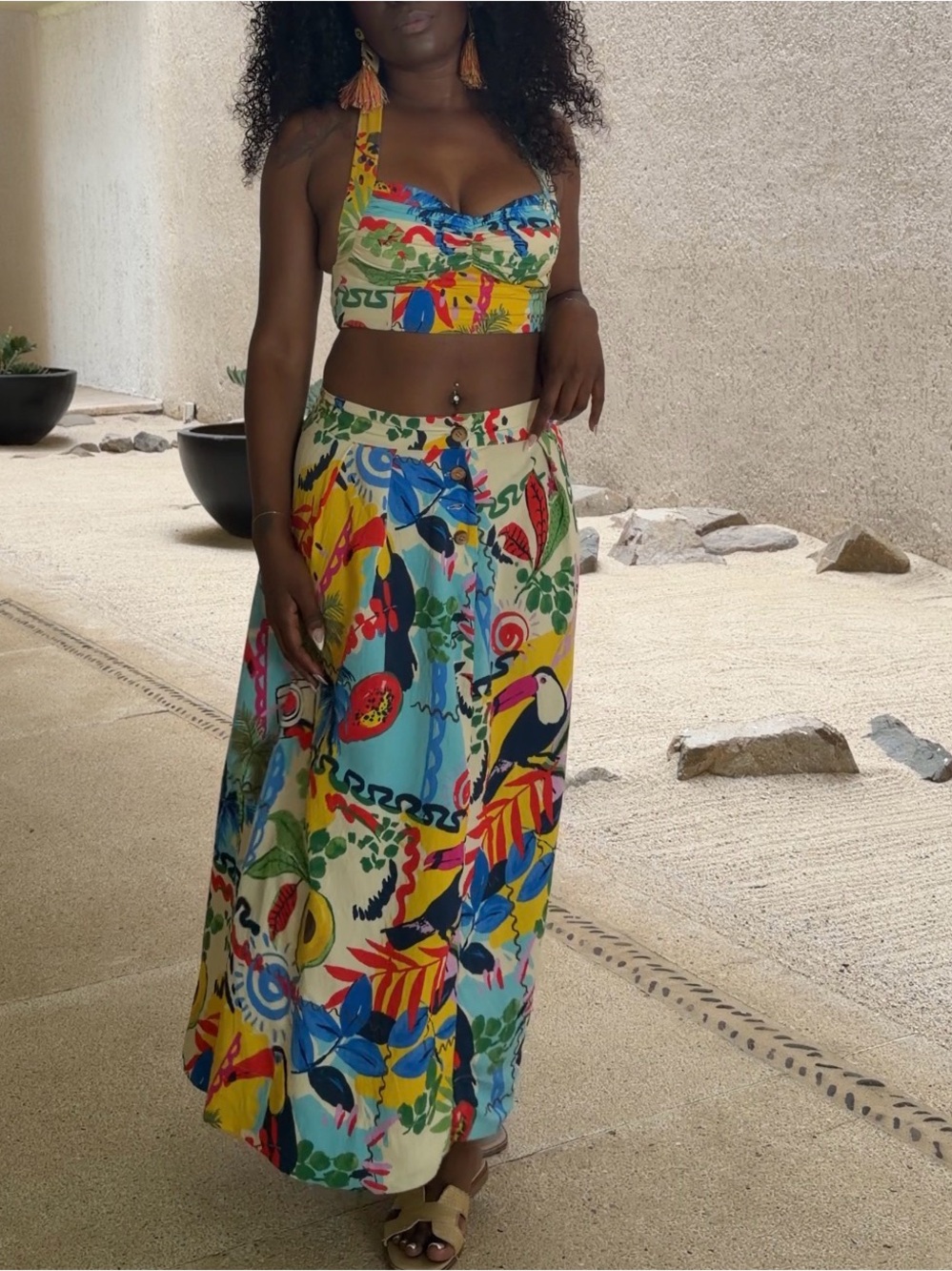 Zara Tropical Floral Print Crop Top & Maxi Skirt Set - Picture 12 of 15